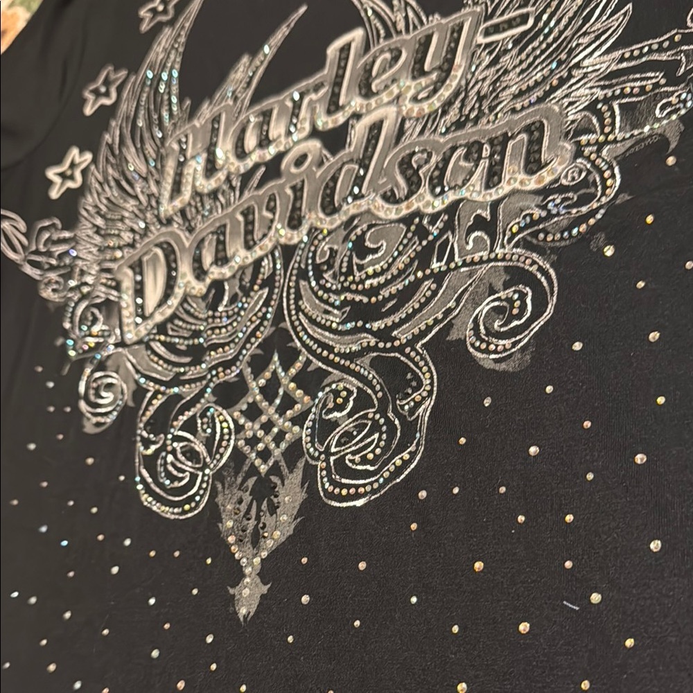 Vintage Rare Bling Harley-Davidson Black Graphic T-Shirt Medium - Picture 2 of 5